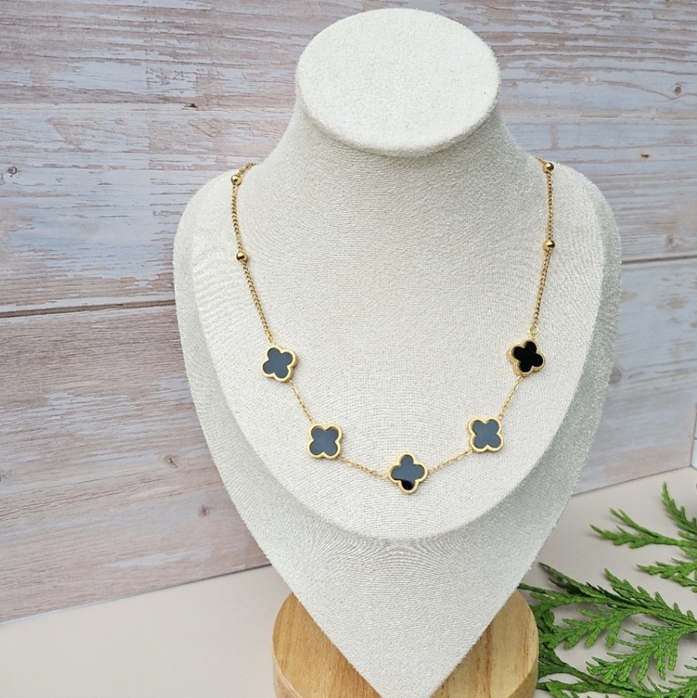 Onyx Black Clover Charm Necklace